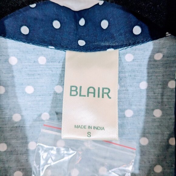 Blair Navy Blue Polka Dot Short Sleeve Button Down Top Size S - Picture 2 of 4
